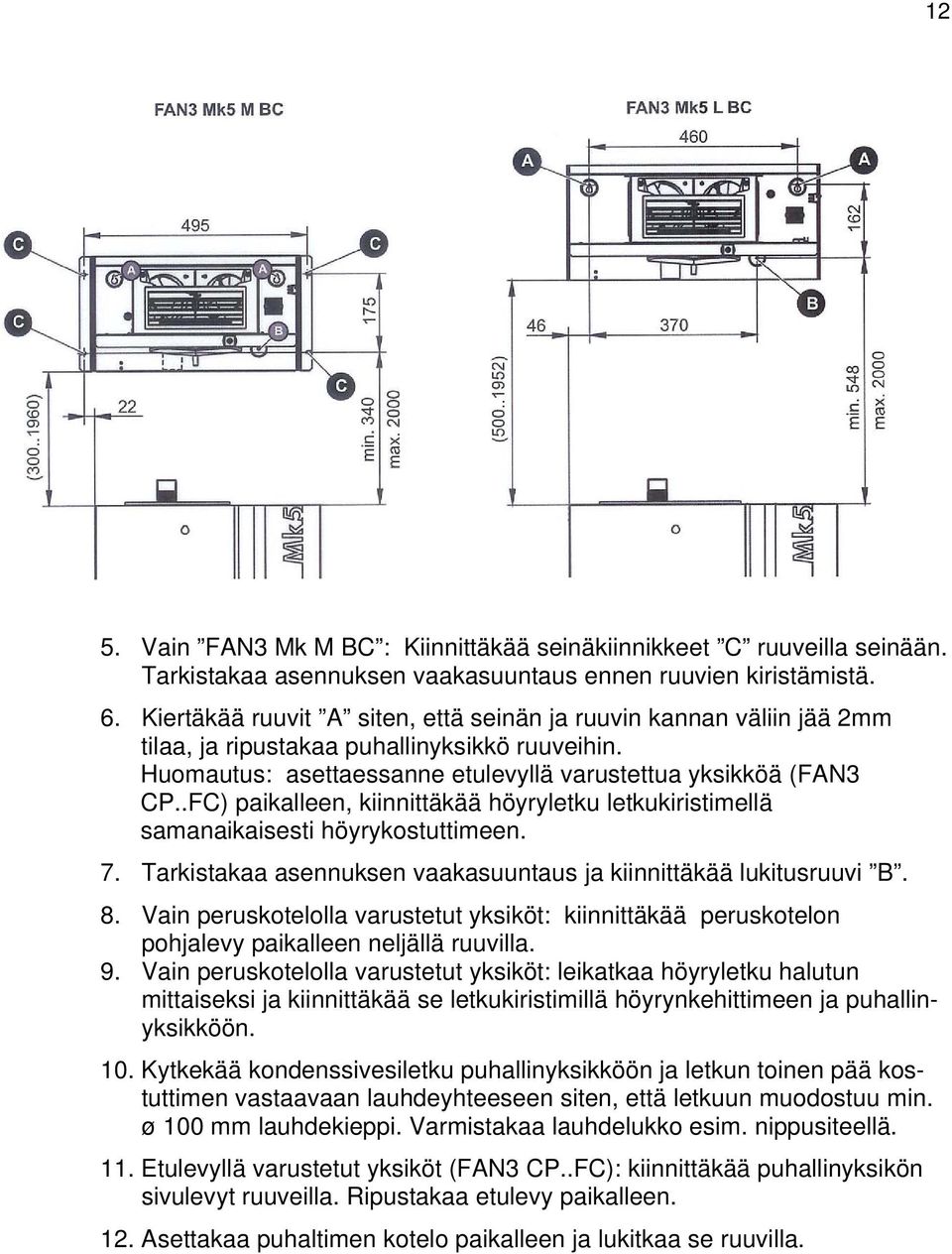 .FC) paikalleen, kiinnittäkää höyryletku letkukiristimellä samanaikaisesti höyrykostuttimeen. 7. Tarkistakaa asennuksen vaakasuuntaus ja kiinnittäkää lukitusruuvi B. 8.