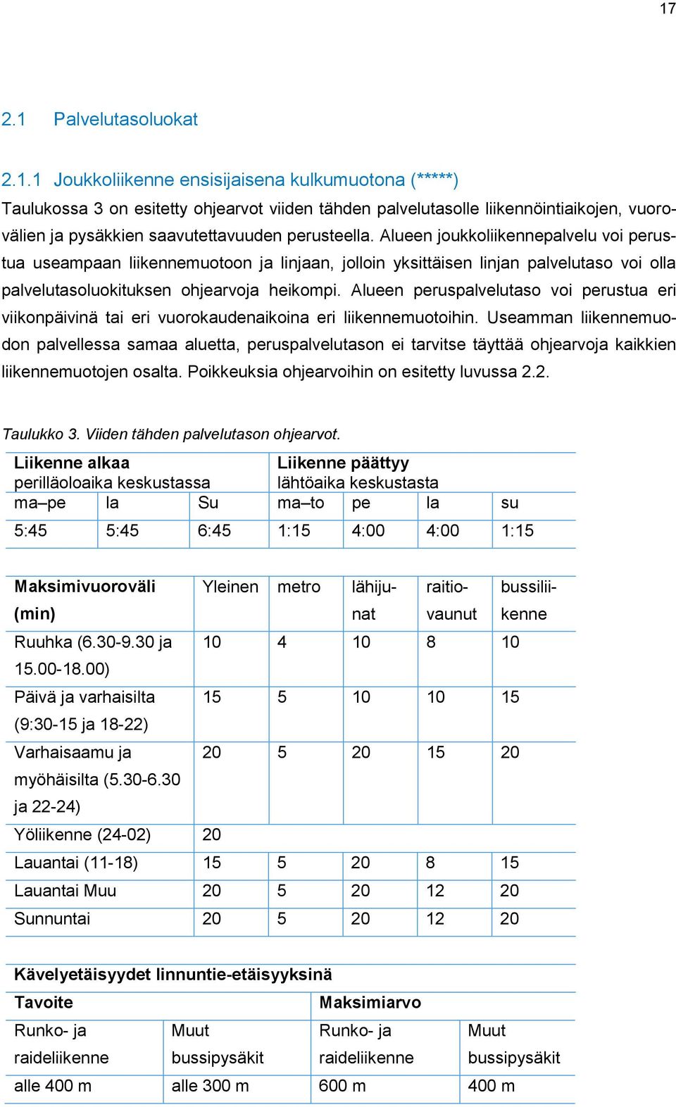 Alueen peruspalvelutaso voi perustua eri viikonpäivinä tai eri vuorokaudenaikoina eri liikennemuotoihin.