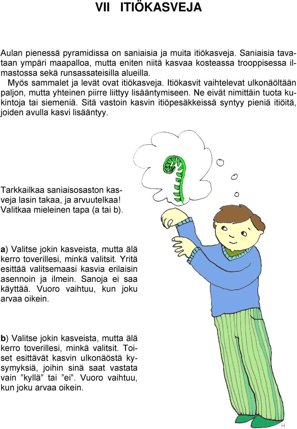 Itiökasvit vaihtelevat ulkonäöltään paljon, mutta yhteinen piirre liittyy lisääntymiseen. Ne eivät nimittäin tuota kukintoja tai siemeniä.