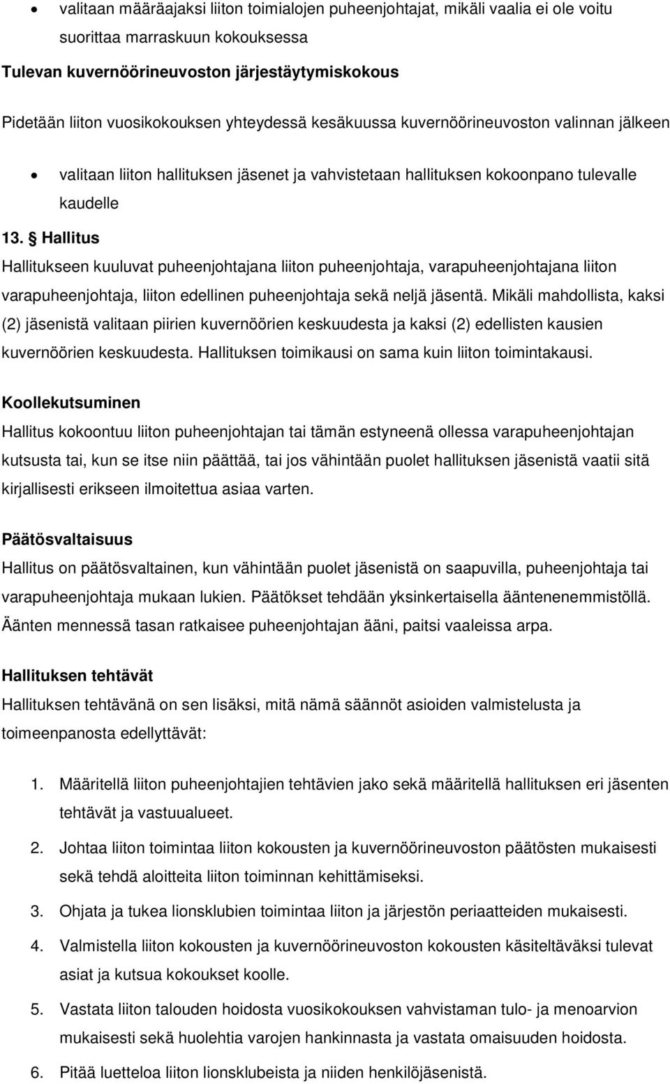 Hallitus Hallitukseen kuuluvat puheenjohtajana liiton puheenjohtaja, varapuheenjohtajana liiton varapuheenjohtaja, liiton edellinen puheenjohtaja sekä neljä jäsentä.