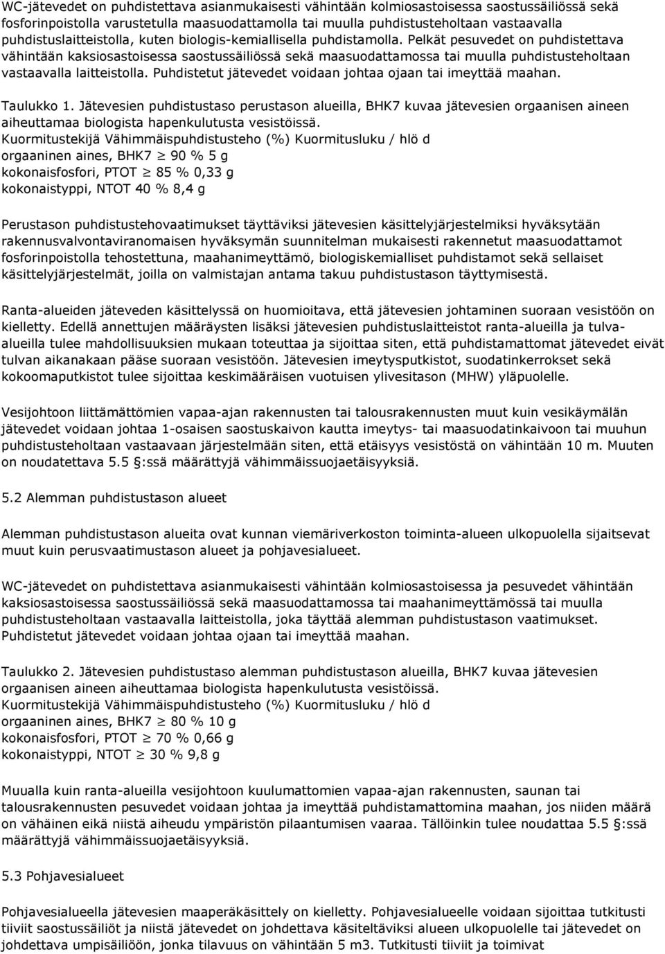 Pelkät pesuvedet on puhdistettava vähintään kaksiosastoisessa saostussäiliössä sekä maasuodattamossa tai muulla puhdistusteholtaan vastaavalla laitteistolla.