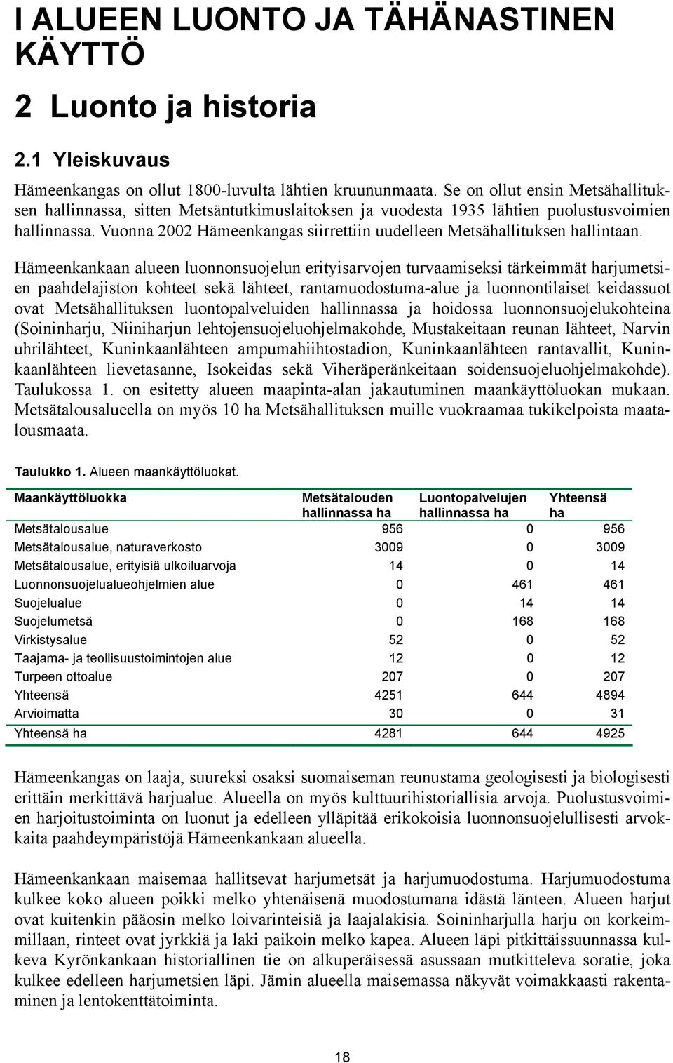 Vuonna 2002 Hämeenkangas siirrettiin uudelleen Metsähallituksen hallintaan.