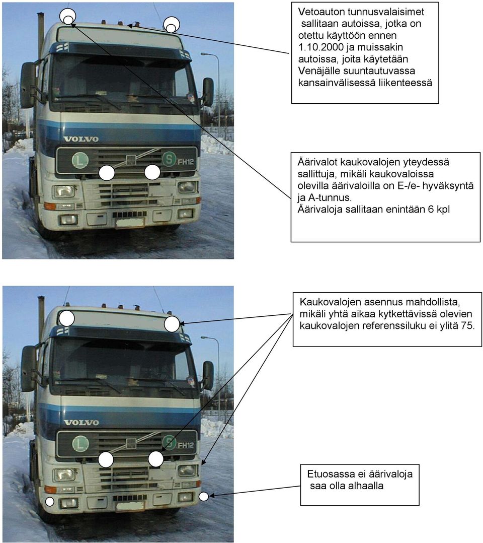 yteydessä sallittuja, mikäli kaukovaloissa olevilla äärivaloilla on E-/e- hyväksyntä ja A-tunnus.