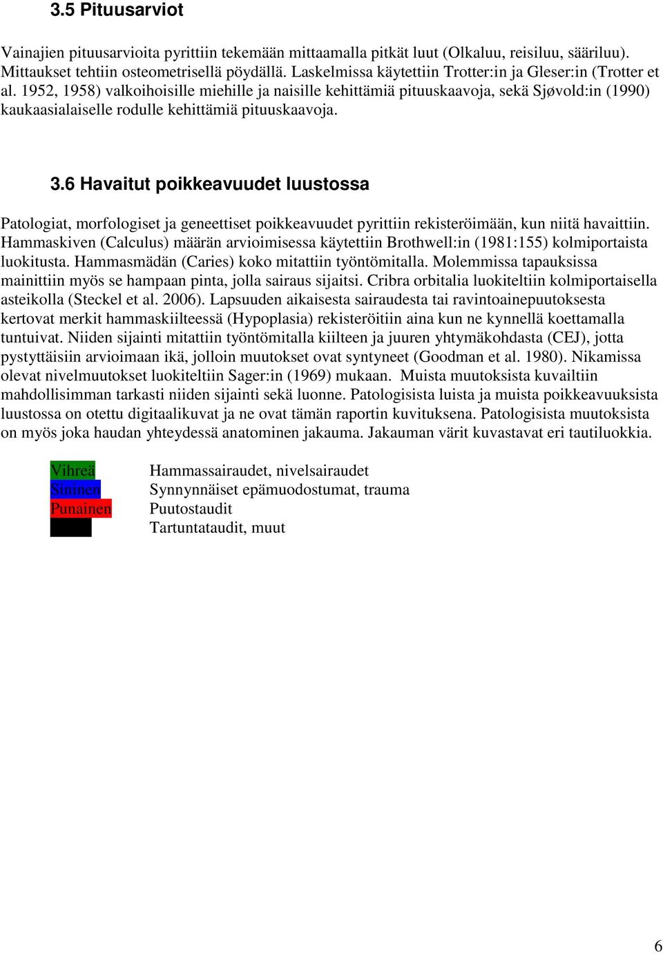 1952, 1958) valkoihoisille miehille ja naisille kehittämiä pituuskaavoja, sekä Sjøvold:in (1990) kaukaasialaiselle rodulle kehittämiä pituuskaavoja. 3.