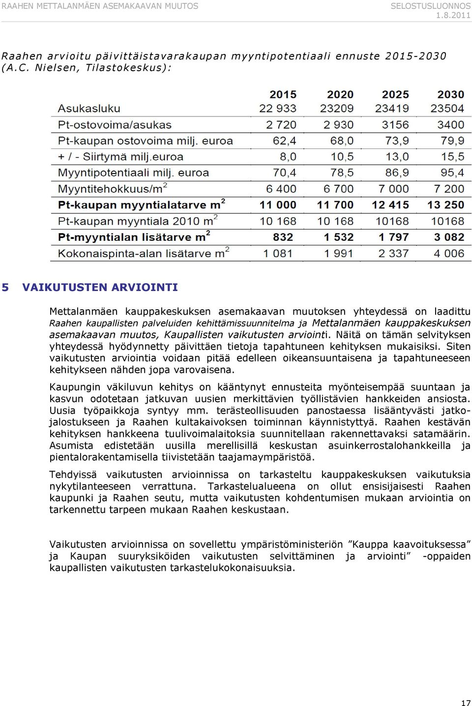 kauppakeskuksen asemakaavan muutos, Kaupallisten vaikutusten arviointi. Näitä on tämän selvityksen yhteydessä hyödynnetty päivittäen tietoja tapahtuneen kehityksen mukaisiksi.