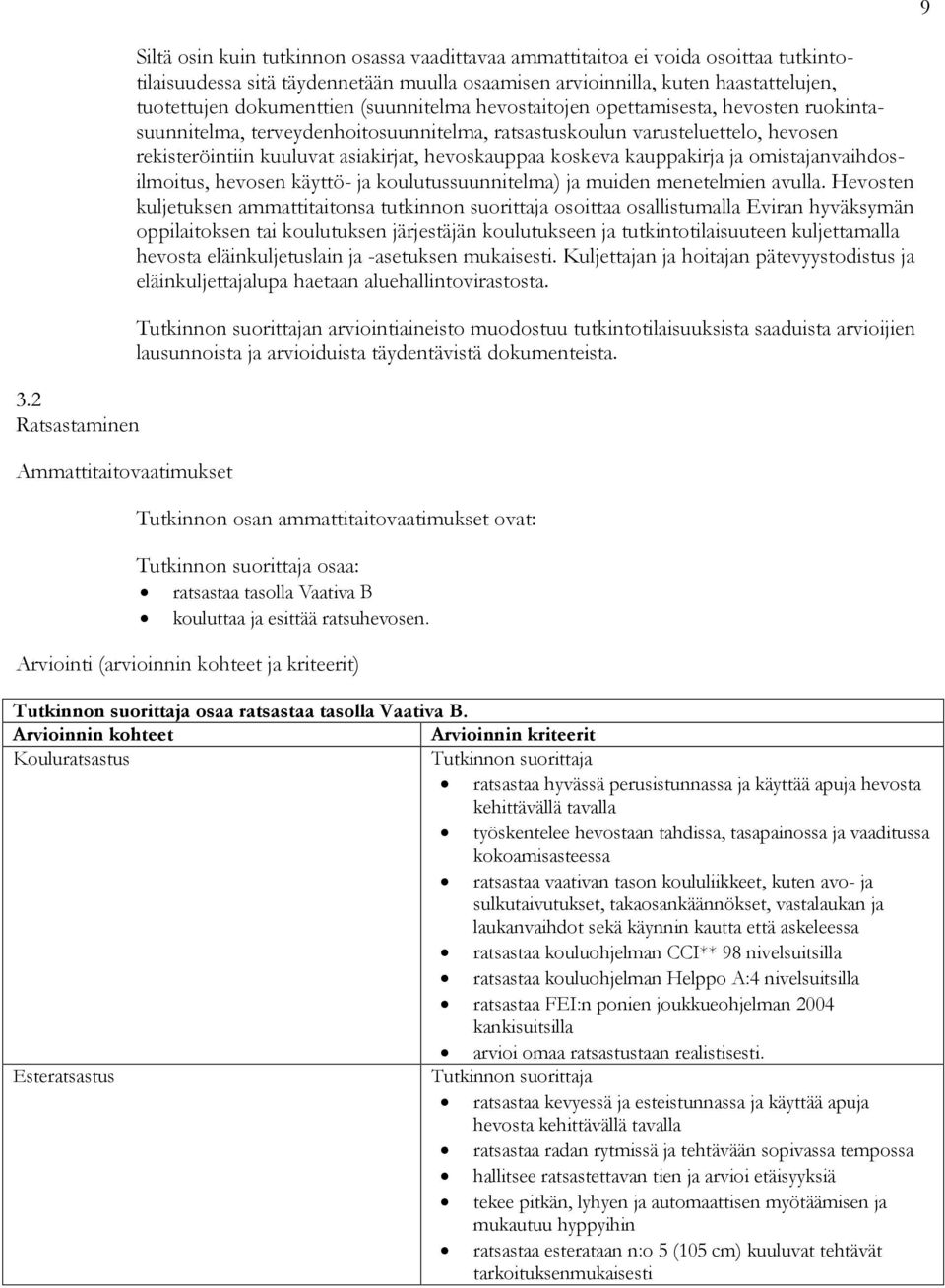 kuuluvat asiakirjat, hevoskauppaa koskeva kauppakirja ja omistajanvaihdosilmoitus, hevosen käyttö- ja koulutussuunnitelma) ja muiden menetelmien avulla.