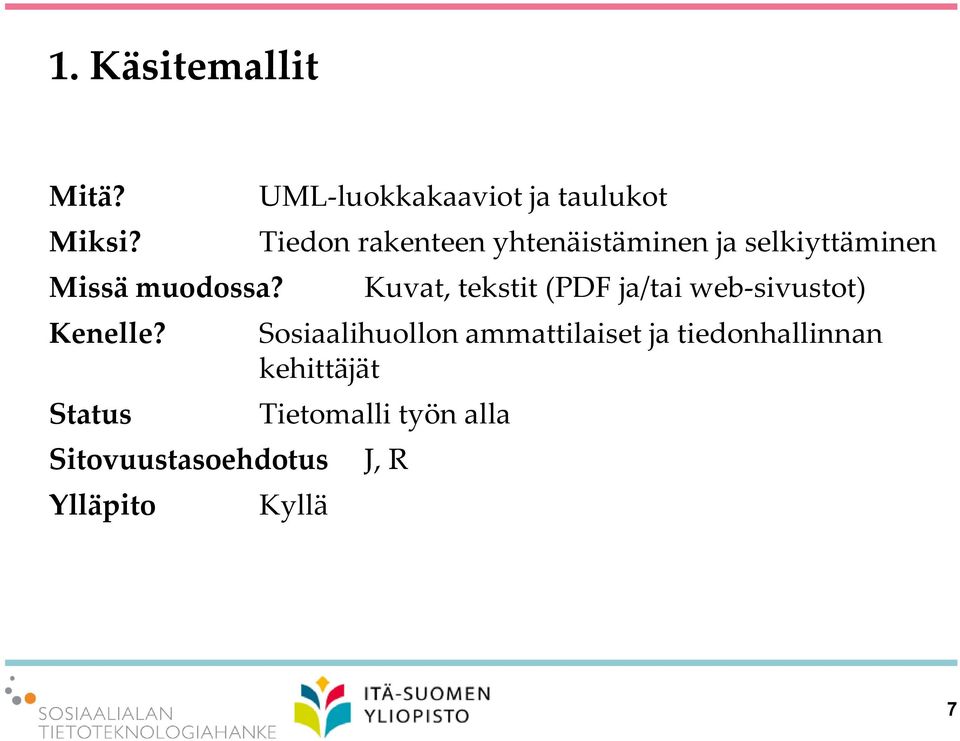 rakenteen yhtenäistäminen ja selkiyttäminen Kuvat, tekstit (PDF ja/tai