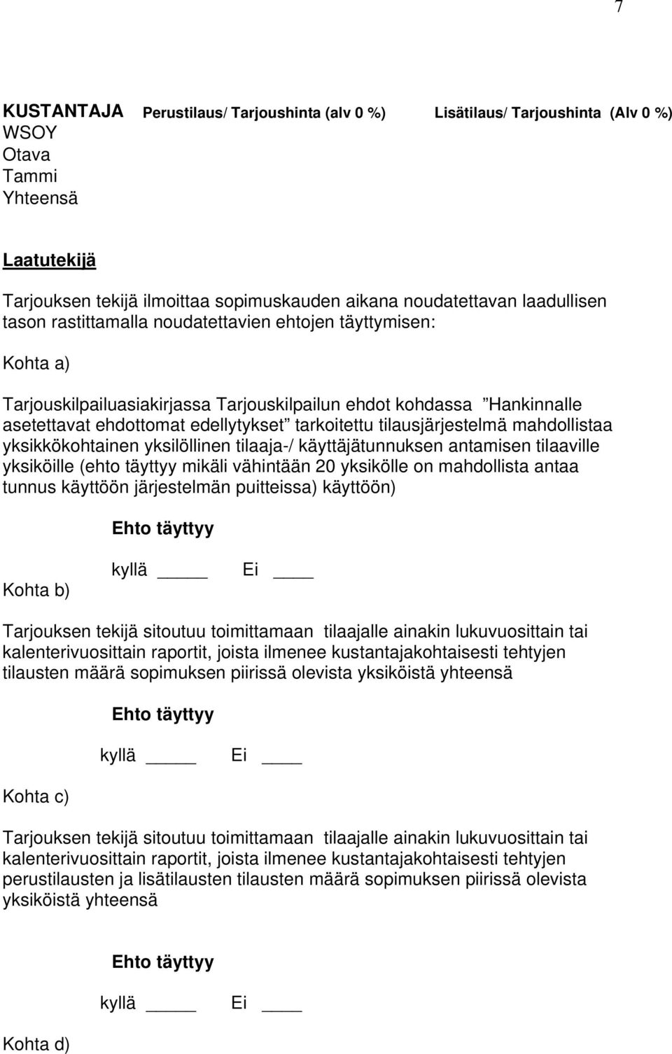 yksilöllinen tilaaja-/ käyttäjätunnuksen antamisen tilaaville yksiköille (ehto täyttyy mikäli vähintään 20 yksikölle on mahdollista antaa tunnus käyttöön järjestelmän puitteissa) käyttöön) Kohta b)