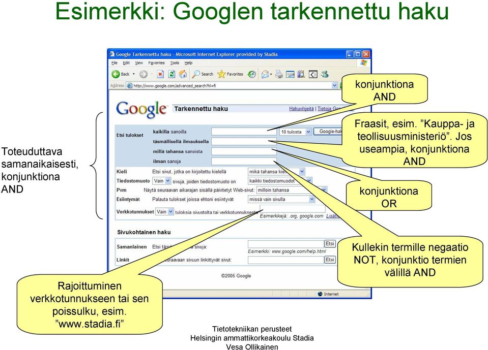 Jos useampia, konjunktiona AND konjunktiona OR Rajoittuminen verkkotunnukseen tai