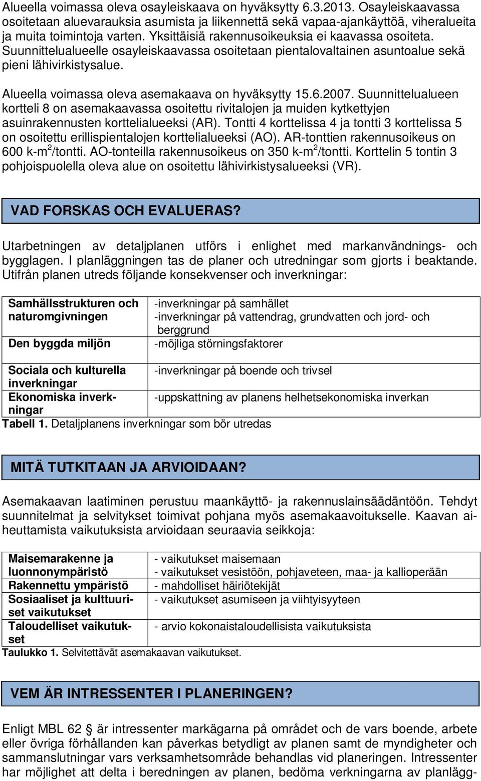 Alueella voimassa oleva asemakaava on hyväksytty 15.6.2007. Suunnittelualueen kortteli 8 on asemakaavassa osoitettu rivitalojen ja muiden kytkettyjen asuinrakennusten korttelialueeksi (AR).