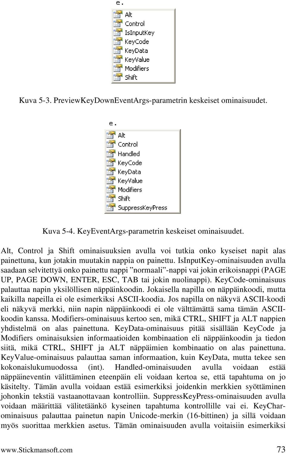 IsInputKey-ominaisuuden avulla saadaan selvitettyä onko painettu nappi normaali -nappi vai jokin erikoisnappi (PAGE UP, PAGE DOWN, ENTER, ESC, TAB tai jokin nuolinappi).