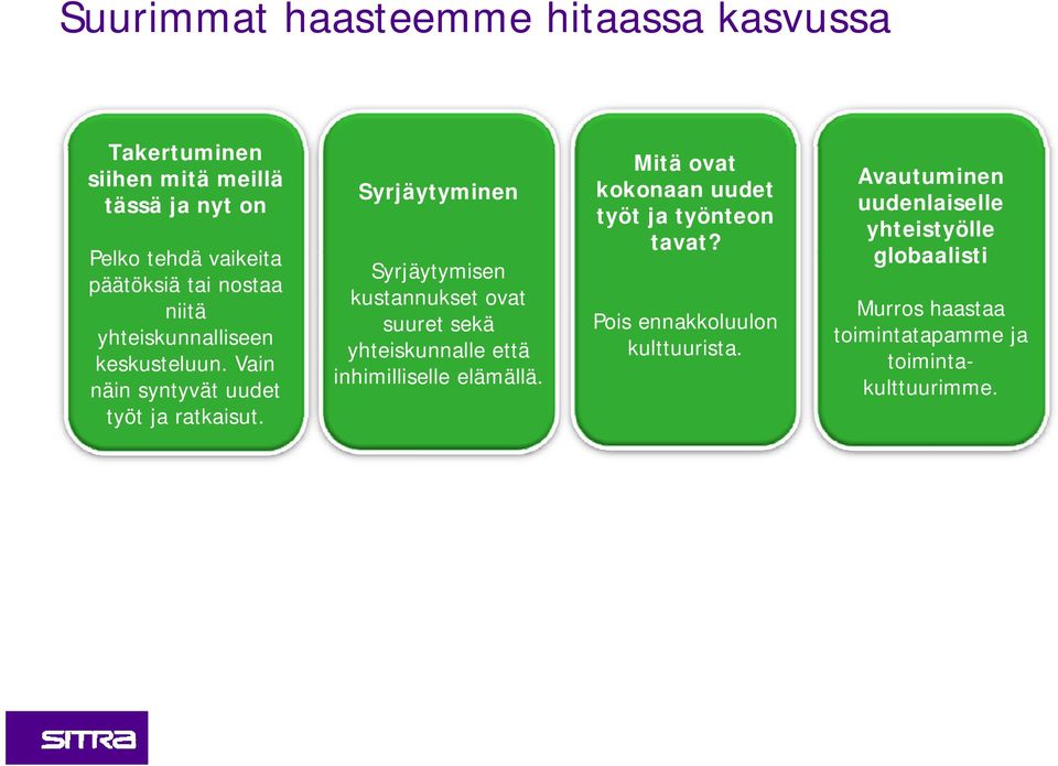 Syrjäytyminen Syrjäytymisen kustannukset ovat suuret sekä yhteiskunnalle että inhimilliselle elämällä.