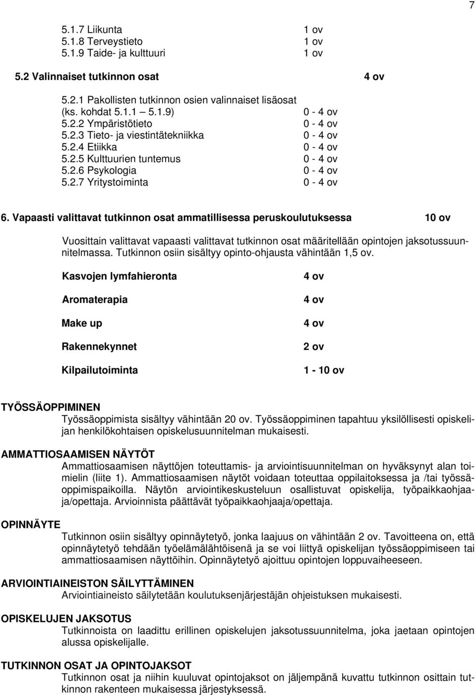 Vapaasti valittavat tutkinnon osat ammatillisessa perus 10 ov Vuosittain valittavat vapaasti valittavat tutkinnon osat määritellään opintojen jaksotussuunnitelmassa.