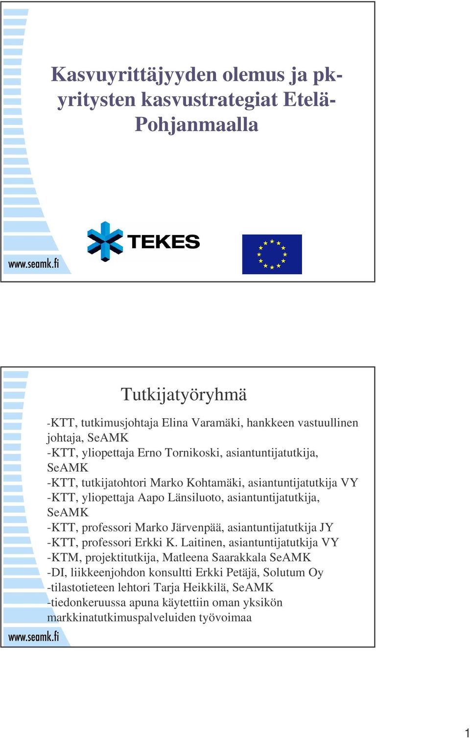 SeAMK -KTT, professori Marko Järvenpää, asiantuntijatutkija JY -KTT, professori Erkki K.