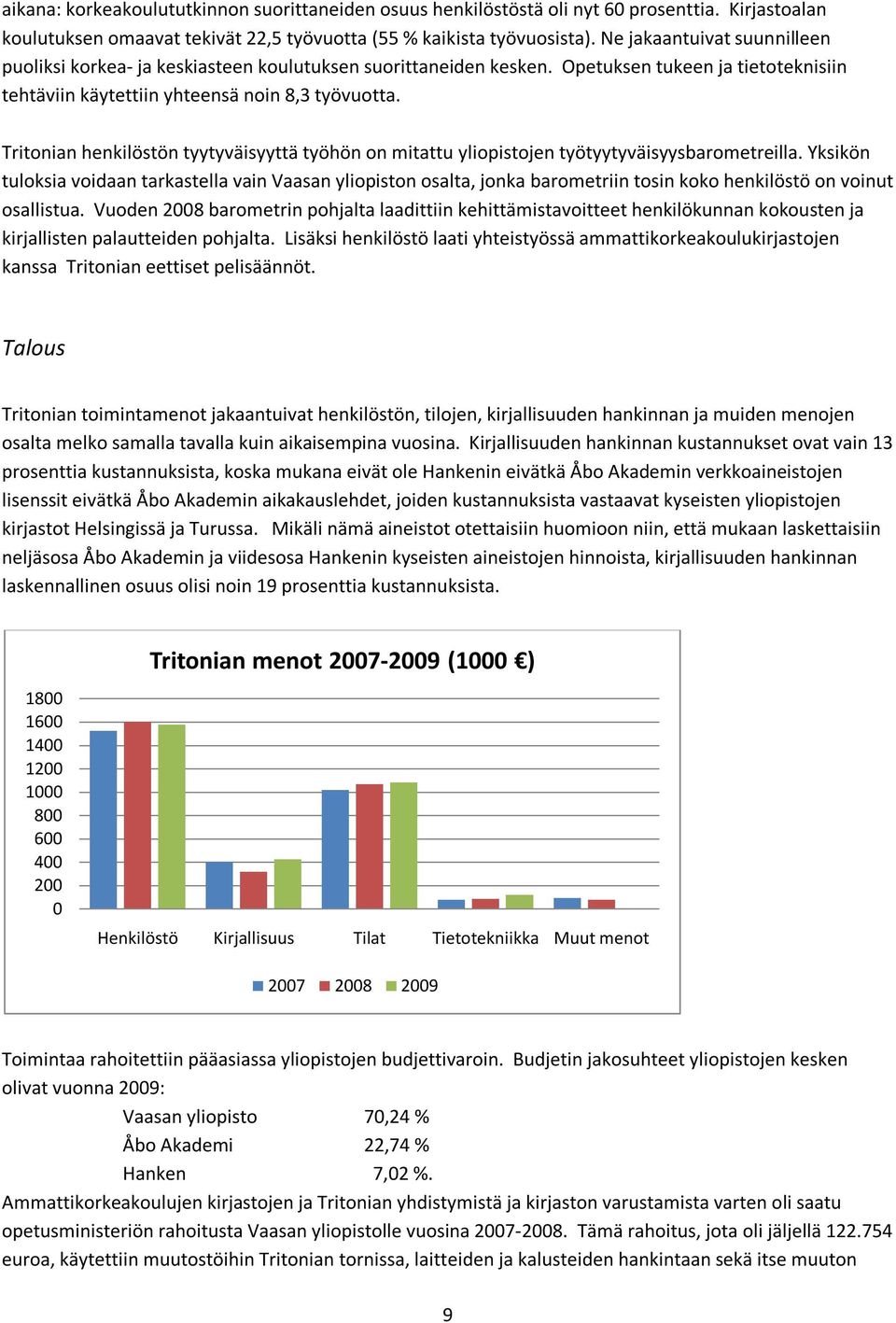 Tritonian henkilöstön tyytyväisyyttä työhön on mitattu yliopistojen työtyytyväisyysbarometreilla.