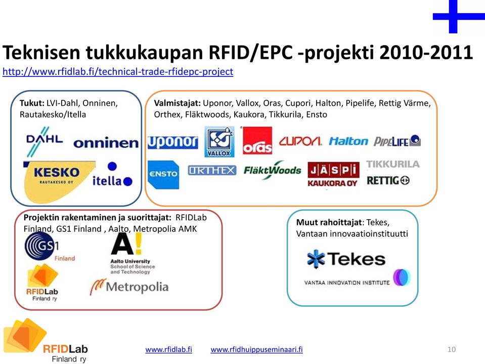 Cupori, Halton, Pipelife, Rettig Värme, Orthex, Fläktwoods, Kaukora, Tikkurila, Ensto Projektin rakentaminen ja