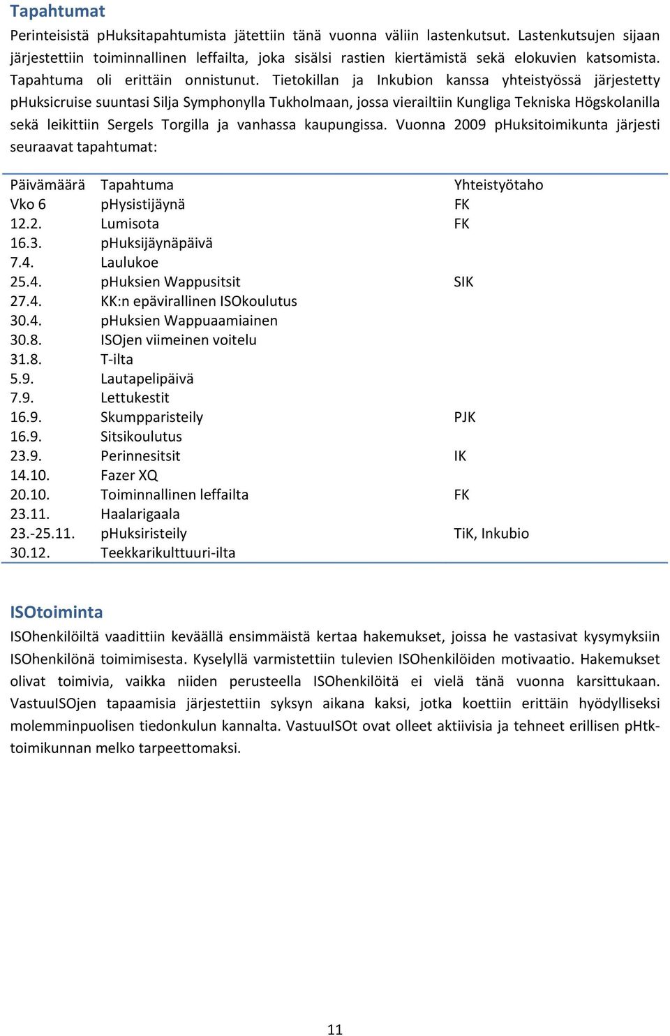 Tietokillan ja Inkubion kanssa yhteistyössä järjestetty phuksicruise suuntasi Silja Symphonylla Tukholmaan, jossa vierailtiin Kungliga Tekniska Högskolanilla sekä leikittiin Sergels Torgilla ja