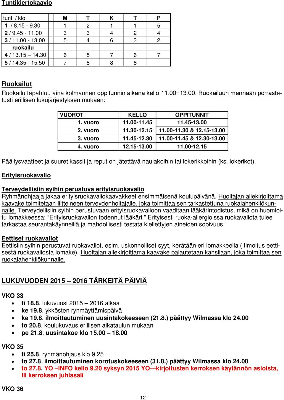 00-11.45 11.45-13.00 2. vuoro 11.30-12.15 11.00-11.30 & 12.15-13.00 3. vuoro 11.45-12.30 11.00-11.45 & 12.30-13.00 4. vuoro 12.15-13.00 11.00-12.
