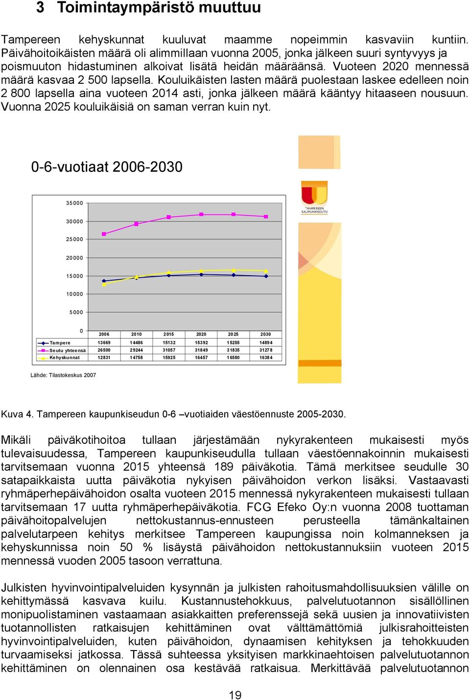 Kouluikäisten lasten määrä puolestaan laskee edelleen noin 2 800 lapsella aina vuoteen 2014 asti, jonka jälkeen määrä kääntyy hitaaseen nousuun. Vuonna 2025 kouluikäisiä on saman verran kuin nyt.