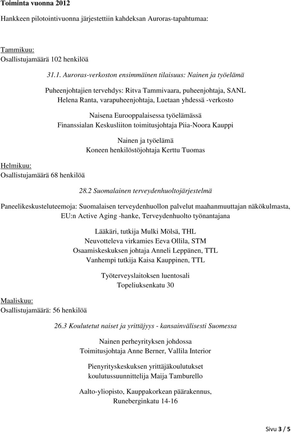 2 henkilöä Helmikuu: Osallistujamäärä 68 henkilöä 31.