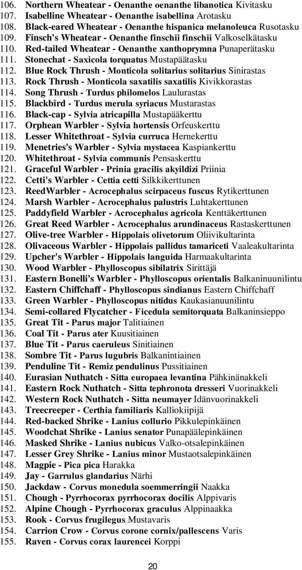 Blue Rock Thrush - Monticola solitarius solitarius Sinirastas 113. Rock Thrush - Monticola saxatilis saxatilis Kivikkorastas 114. Song Thrush - Turdus philomelos Laulurastas 115.