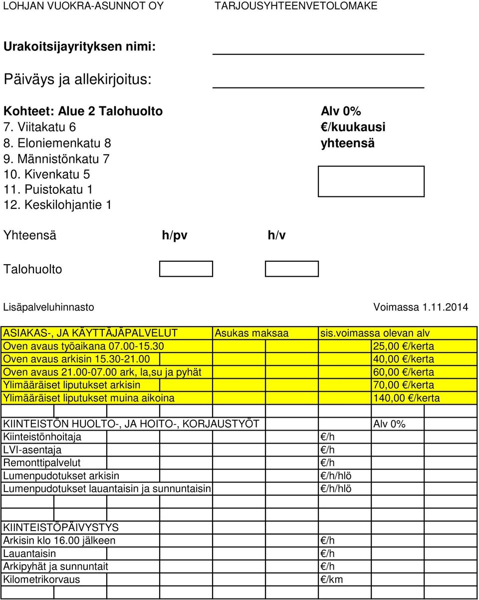 00 40,00 /kerta Oven avaus 21.00-07.