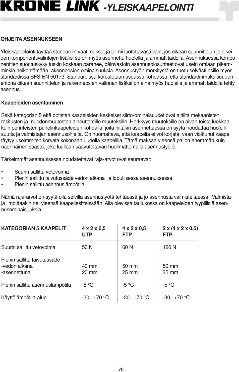 Asennustyön merkitystä on tuotu selvästi esille myös standardissa SFS-EN 50173.