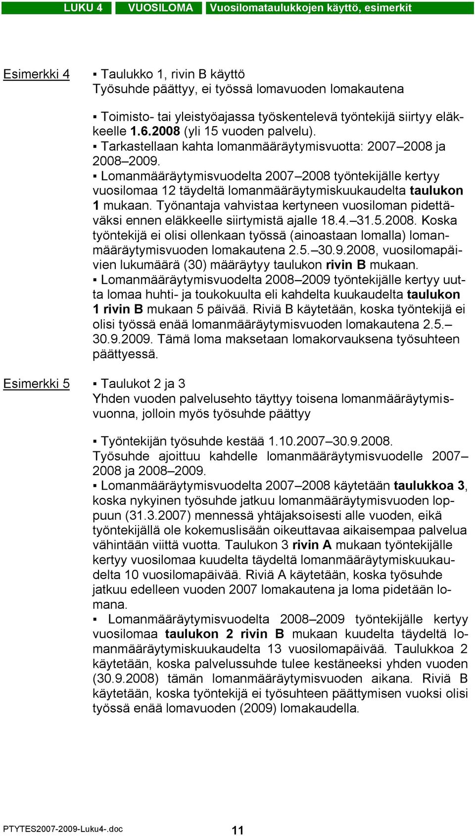 Lomanmääräytymisvuodelta 2007 2008 työntekijälle kertyy vuosilomaa 12 täydeltä lomanmääräytymiskuukaudelta taulukon 1 mukaan.