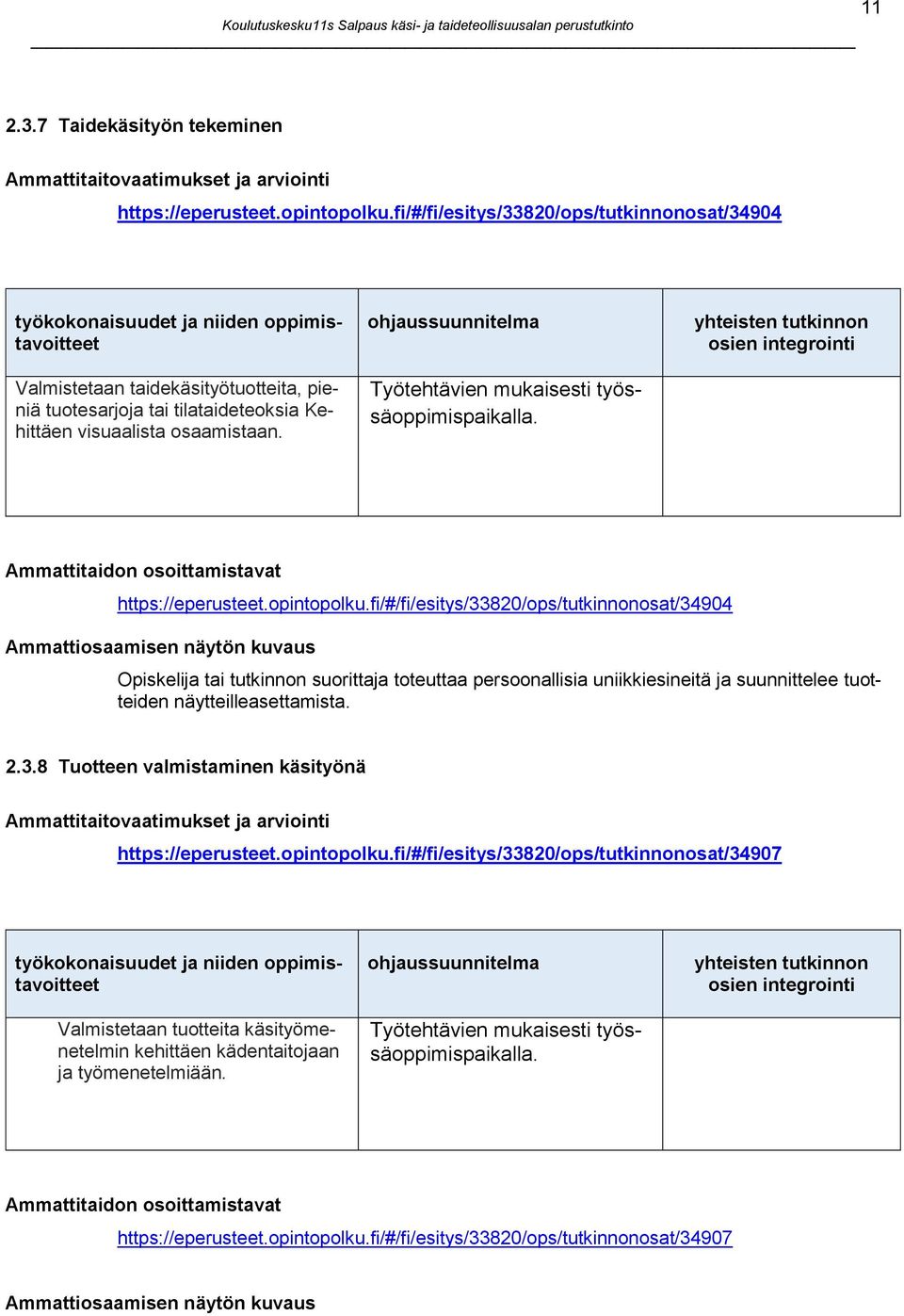 osaamistaan. ohjaussuunnitelma Työtehtävien mukaisesti työssäoppimispaikalla. yhteisten tutkinnon osien integrointi Ammattitaidon osoittamistavat https://eperusteet.opintopolku.