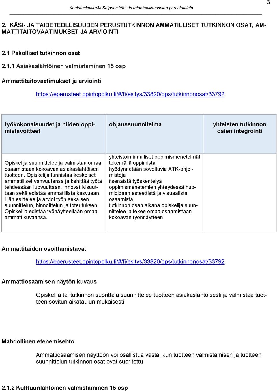 fi/#/fi/esitys/33820/ops/tutkinnonosat/33792 työkokonaisuudet ja niiden oppimistavoitteet ohjaussuunnitelma yhteisten tutkinnon osien integrointi Opiskelija suunnittelee ja valmistaa omaa osaamistaan