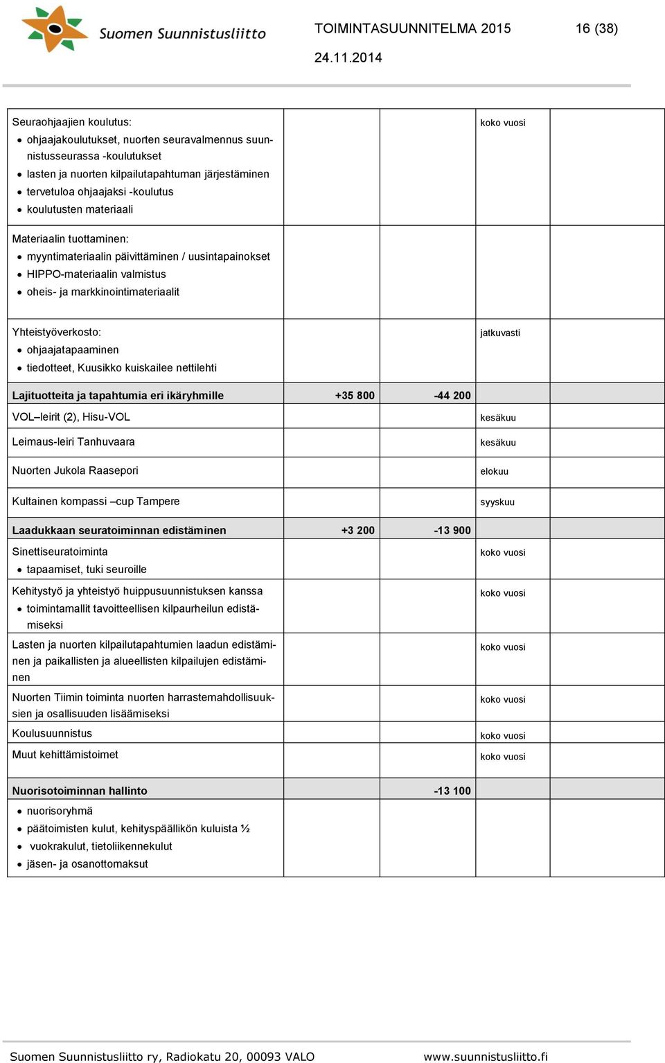 Yhteistyöverkosto: ohjaajatapaaminen tiedotteet, Kuusikko kuiskailee nettilehti jatkuvasti Lajituotteita ja tapahtumia eri ikäryhmille +35 800-44 200 VOL leirit (2), Hisu-VOL Leimaus-leiri Tanhuvaara