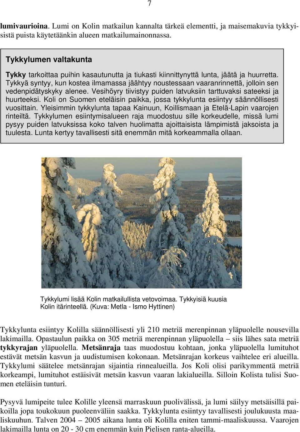 Tykkyä syntyy, kun kostea ilmamassa jäähtyy noustessaan vaaranrinnettä, jolloin sen vedenpidätyskyky alenee. Vesihöyry tiivistyy puiden latvuksiin tarttuvaksi sateeksi ja huurteeksi.