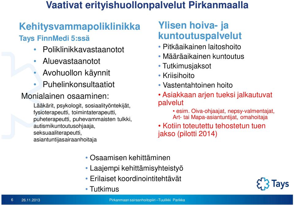 hoiva- ja kuntoutuspalvelut Pitkäaikainen laitoshoito Määräaikainen kuntoutus Tutkimusjaksot Kriisihoito Vastentahtoinen hoito Asiakkaan arjen tueksi jalkautuvat palvelut esim.