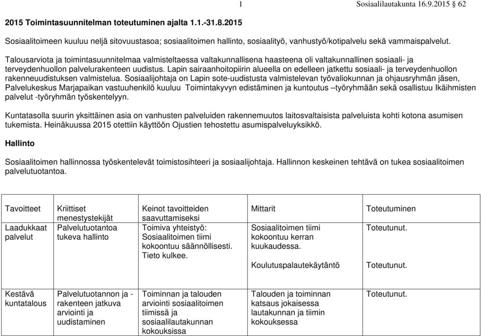 Lapin sairaanhoitopiirin alueella on edelleen jatkettu sosiaali- ja terveydenhuollon rakenneuudistuksen valmistelua.