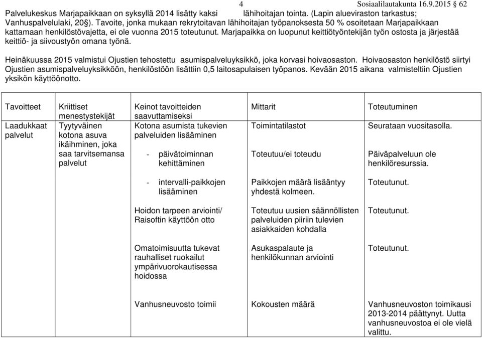 Marjapaikka on luopunut keittiötyöntekijän työn ostosta ja järjestää keittiö- ja siivoustyön omana työnä.