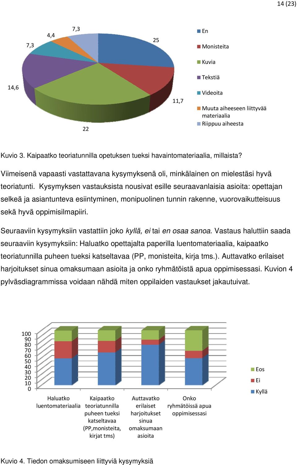 Kysymyksen vastauksista nousivat esille seuraavanlaisia asioita: opettajan selkeä ja asiantunteva esiintyminen, monipuolinen tunnin rakenne, vuorovaikutteisuus sekä hyvä oppimisilmapiiri.