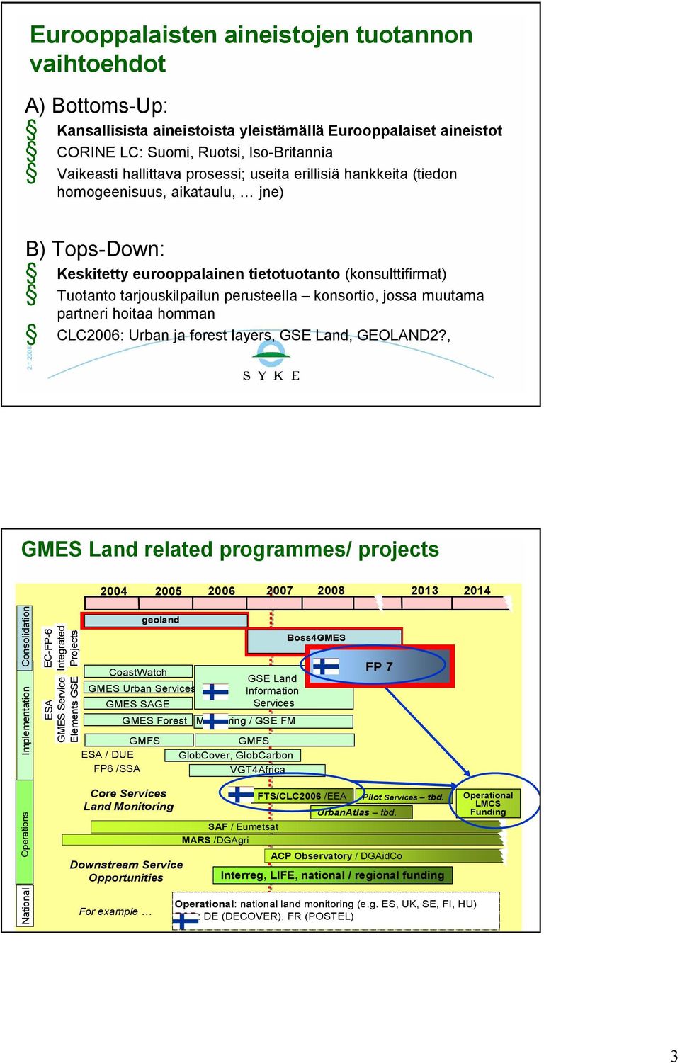 jossa muutama partneri hoitaa homman CLC2006: Urban ja forest layers, GSE Land, GEOLAND2?