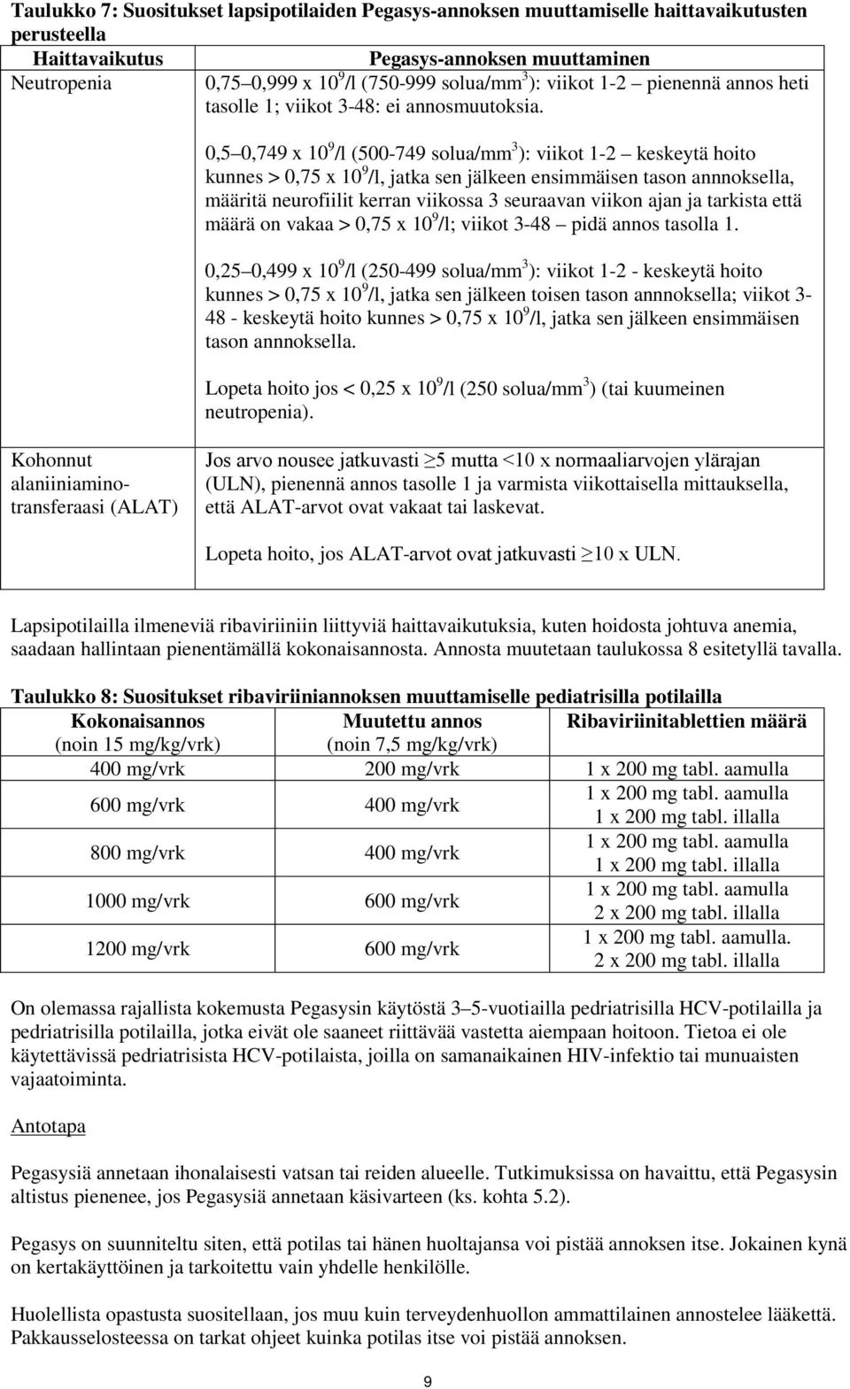 0,5 0,749 x 10 9 /l (500-749 solua/mm 3 ): viikot 1-2 keskeytä hoito kunnes > 0,75 x 10 9 /l, jatka sen jälkeen ensimmäisen tason annnoksella, määritä neurofiilit kerran viikossa 3 seuraavan viikon