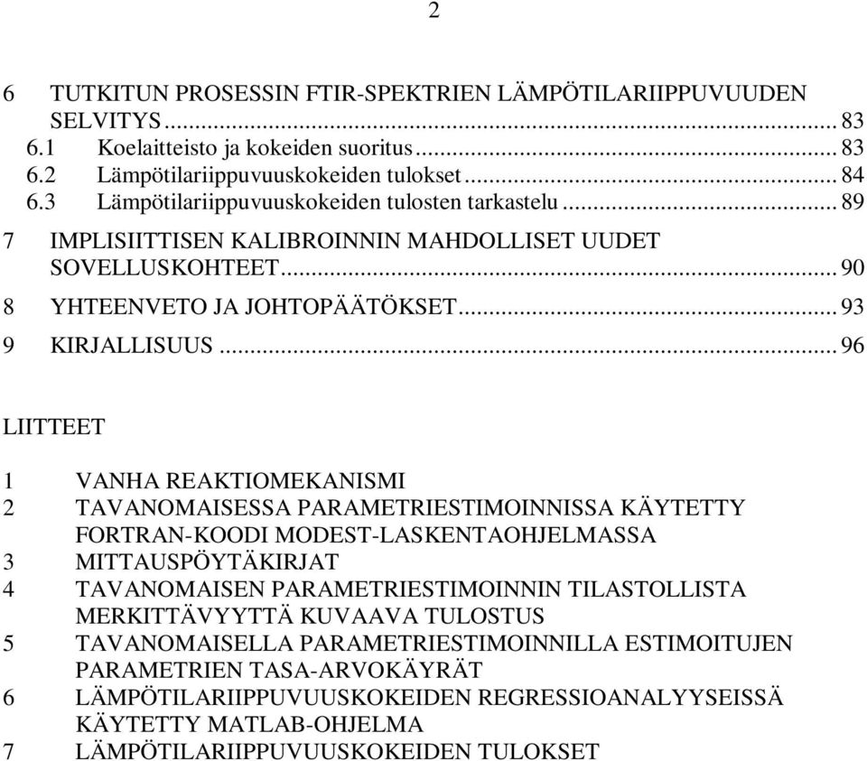 .. 96 LIITTEET 1 VANHA REAKTIOMEKANISMI 2 TAVANOMAISESSA PARAMETRIESTIMOINNISSA KÄYTETTY FORTRAN-KOODI MODEST-LASKENTAOHJELMASSA 3 MITTAUSPÖYTÄKIRJAT 4 TAVANOMAISEN PARAMETRIESTIMOINNIN