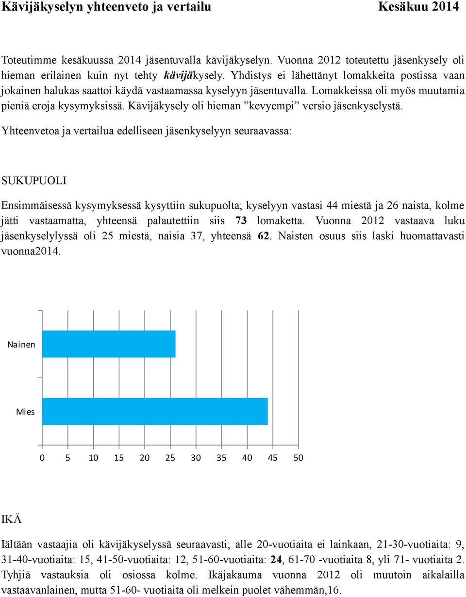 Kävijäkysely oli hieman kevyempi versio jäsenkyselystä.