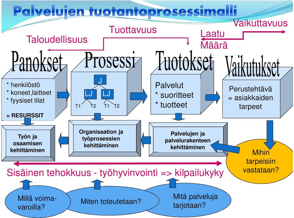 Organisaation ja työprosessien kehittäminen Palvelujen ja palvelurakenteen kehittäminen Sisäinen tehokkuus -