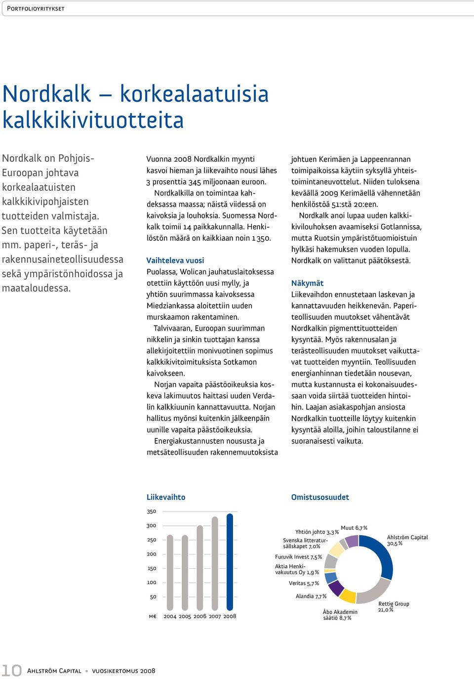 Nordkalkilla on toimintaa kahdeksassa maassa; näistä viidessä on kaivok sia ja louhoksia. Suomessa Nordkalk toimii 14 paikkakunnalla. Henkilöstön määrä on kaikkiaan noin 1 350.