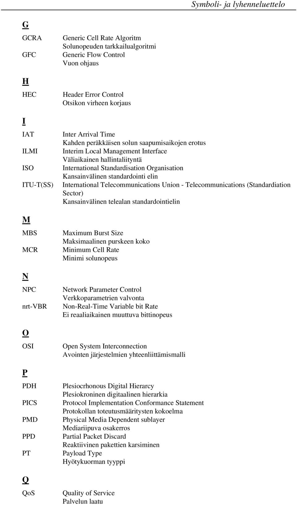 International Standardisation Organisation Kansainvälinen standardointi elin International Telecommunications Union - Telecommunications (Standardiation Sector) Kansainvälinen telealan