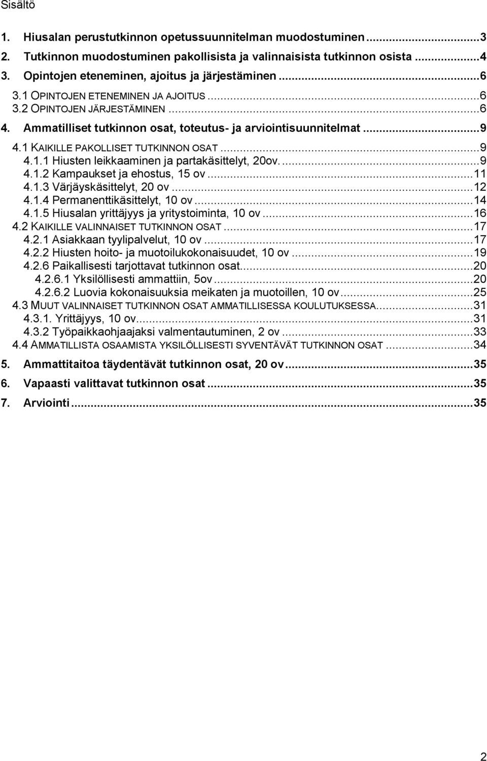 1 KAIKILLE PAKOLLISET TUTKINNON OSAT... 9 4.1.1 Hiusten leikkaaminen ja partakäsittelyt, 20ov.... 9 4.1.2 Kampaukset ja ehostus, 15 ov... 11 4.1.3 Värjäyskäsittelyt, 20 ov... 12 4.1.4 Permanenttikäsittelyt, 10 ov.