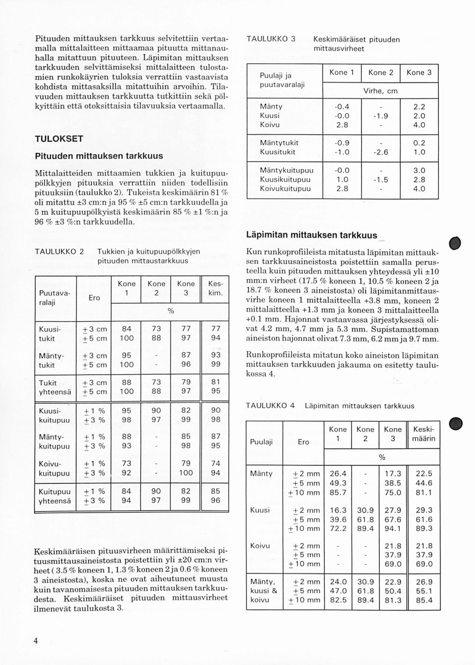 Tilavuuden mittauksen tarkkuutta tutkittiin sekä pölkyittäin että otoksittaisia tilavuuksia vertaamalla.