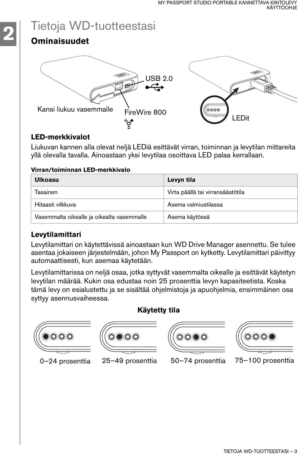 Ainoastaan yksi levytilaa osoittava LED palaa kerrallaan.