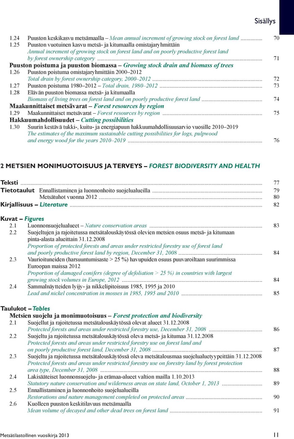 .. 71 Puuston poistuma ja puuston biomassa Growing stock drain and biomass of trees 1.26 Puuston poistuma omistajaryhmittäin 2000 2012 Total drain by forest ownership category, 2000 2012... 72 1.