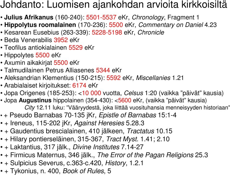 ekr Aleksandrian Klementius (150-215): 5592 ekr, Miscellanies 1.