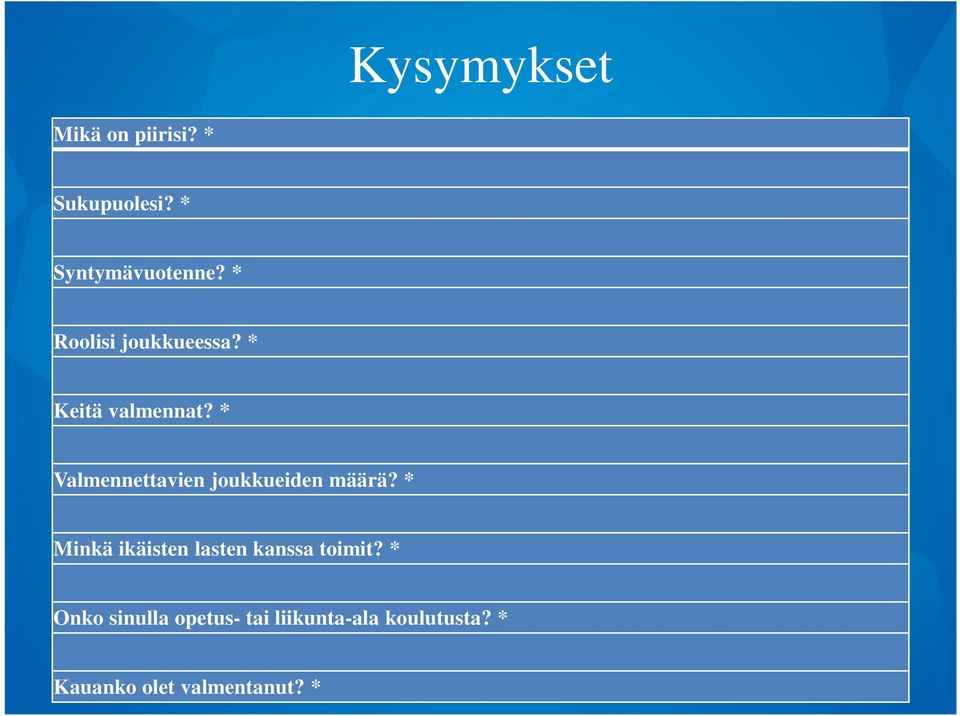 * Valmennettavien joukkueiden määrä?