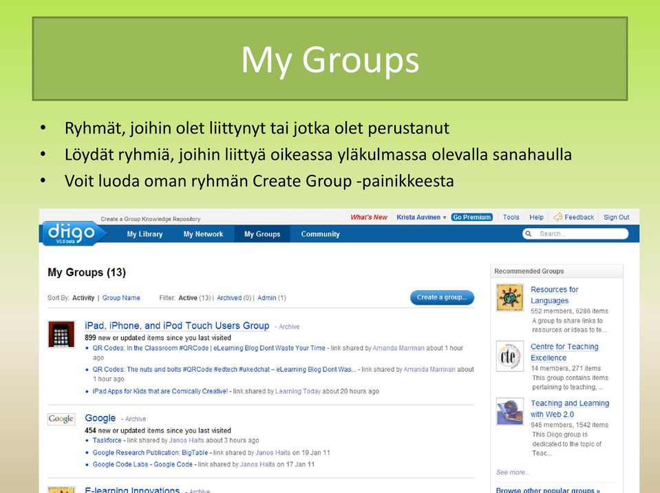 liittyä oikeassa yläkulmassa olevalla